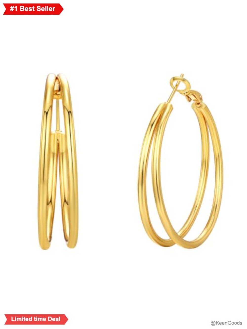 14k Gold Plated 925 Sterling Silver Double Hoop Earrings